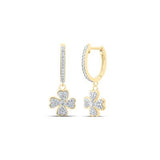 10K White Gold Round Diamond Heart Clover Dangle Earrings 1/3 Cttw