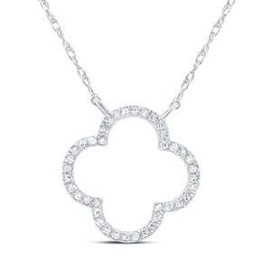 10K White Gold Diamond Clover Necklace 1/10 Cttw Jewelry