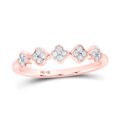 10K Rose Gold Diamond Clover Stackable Ring Band 1/6 Cttw