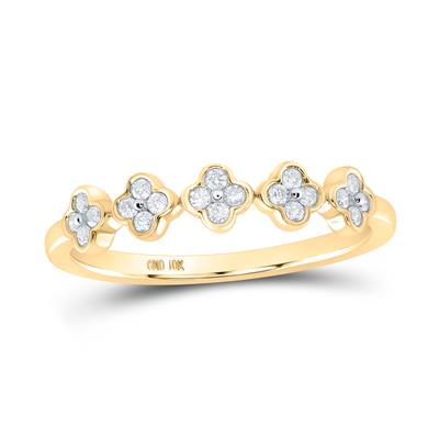 10K Yellow Gold Diamond Clover Stackable Ring Band 1/6 Cttw