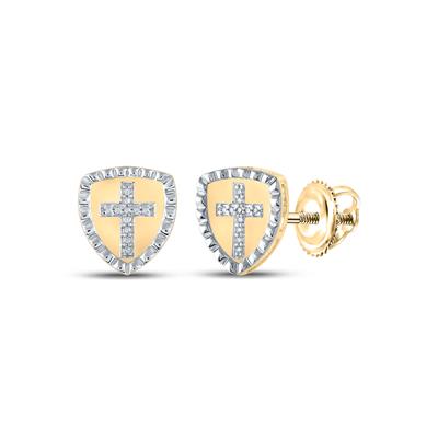 10K Yellow Gold Diamond Shield Cross Earrings 1/20 Cttw