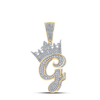 10K Two-Tone Gold Crown Initial G Pendant 1-3/8Ctw-Dia Yellow/White