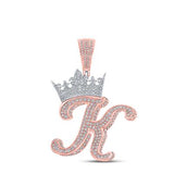 10K Two-Tone Gold Crown Initial K Pendant 1-7/8Ctw-Dia Rose/White