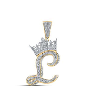 10K Two-Tone Gold Crown Initial L Pendant 1-1/2Ctw-Dia Yellow/White