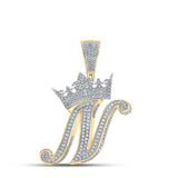 10K Two-Tone Gold Crown Initial N Pendant 1-3/8Ctw-Dia Yellow/White