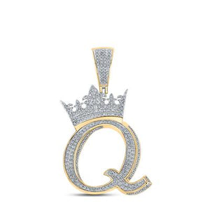10K Two-Tone Gold Crown Initial Q Pendant 1-3/8Ctw-Dia
