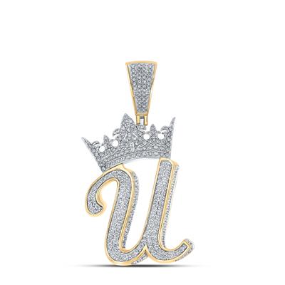 10K Two-Tone Gold Crown Initial U Pendant 1-1/2Ctw-Dia Yellow/White