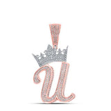 10K Two-Tone Gold Crown Initial U Pendant 1-1/2Ctw-Dia Rose/White