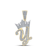 10K Two-Tone Gold Crown Initial Y Pendant 1-1/4Ctw-Dia Yellow/White