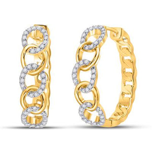10K Gold Diamond Cuban Curb Link Hoop Earrings 1/5 Cttw