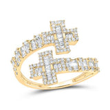 10K Yellow Gold Round Diamond Cross Cuff Band Nicoles Dream Collection Ring 3/4 Cttw Yellow