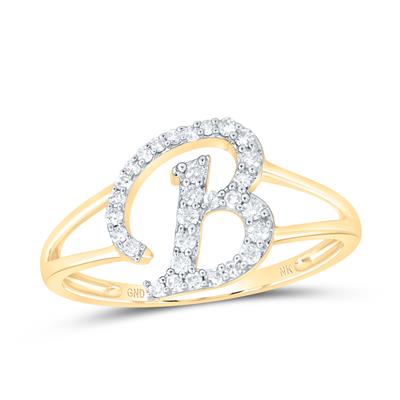 10K Gold Ladies Initial B Ring 1/5Ctw-Dia Yellow