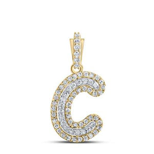 10K Gold Round Diamond C Initial Pendant 1/6Cttw Yellow