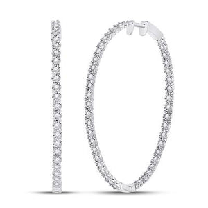 14K White Gold Round Diamond Inside-Outside Hoop Earrings 1-1/4Ctw