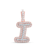 10K Gold Round Diamond I Initial Letter Pendent 1/6 Cttw