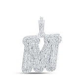 10K White Gold Round Diamond M Initial Letter Pendent 1/4 Cttw