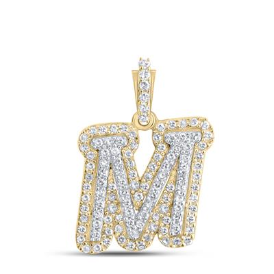 10K White Gold Round Diamond M Initial Letter Pendent 1/4 Cttw