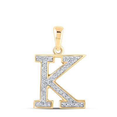 10K Rose Gold Round Diamond Initial K Letter Pendent 1/12 Cttw
