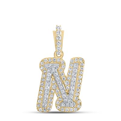 10K Yellow Gold Round Diamond N Initial Letter Pendent 1/5 Cttw