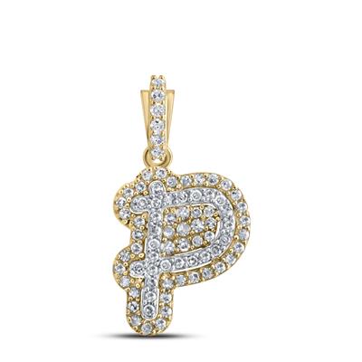 10K White Gold Round Diamond P Initial Letter Pendent 1/5 Cttw