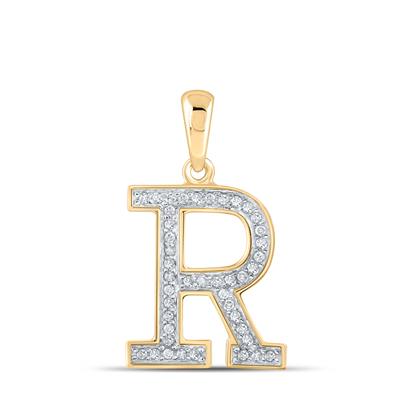 10K Rose Gold Round Diamond Initial R Letter Pendent 1/12 Cttw