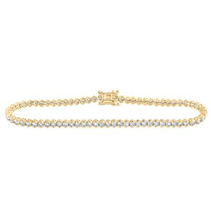 14K Yellow Gold Round Diamond Single Row Tennis Bracelet 3Cttw