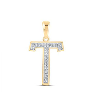 10K Rose Gold Round Diamond Initial T Letter Pendent 1/20 Cttw