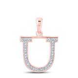 10K Rose Gold Round Diamond Initial U Letter Pendent 1/12 Cttw