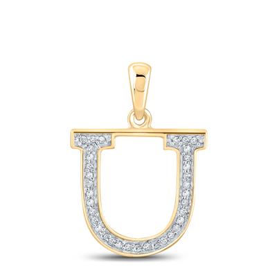 10K Rose Gold Round Diamond Initial U Letter Pendent 1/12 Cttw