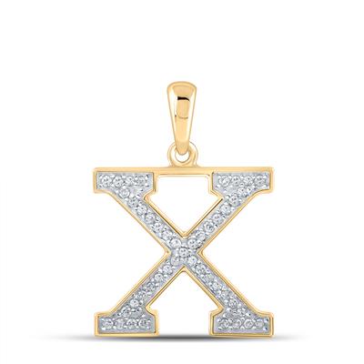 10K Rose Gold Round Diamond Initial X Letter Pendent 1/10 Cttw