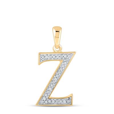 10K Rose Gold Round Diamond Initial Z Letter Pendant 1/12 Cttw