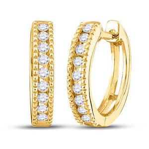 10K Gold Round Diamond Hoop Earrings 1/4 Cttw White
