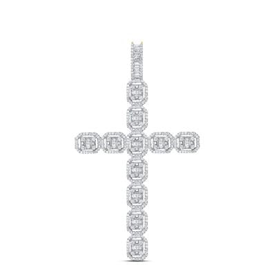 10K Yellow Gold Baguette Diamond Cross Pendant 2-1/3 Cttw