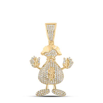 10Kt Yellow Gold Round Diamond Dollar Money Bag Man Pendant 3 Cttw