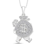 10K Yellow Gold Round Diamond Money Bag Man Charm Pendant 1/4 Cttw White