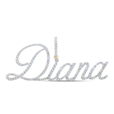 10K Yellow Gold Round Diamond Diana Name Pendant 7/8 Cttw