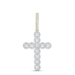 10K Gold Round Diamond Cross Charm Pendant 3/4 Cttw