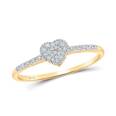10K Yellow Gold Round Diamond Slender Heart Ring 1/20 Cttw