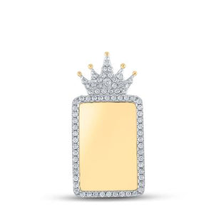 10K Yellow Gold Round Diamond Dog Tag Crown Memory Charm Pendant 1 Cttw