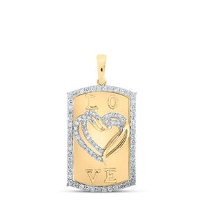 10K Yellow Gold Diamond Dog Tag Heart Pendant 5/8 Cttw