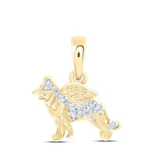 10k Yellow Gold Dog with Wings Pendant 0.03 CTW-DIA