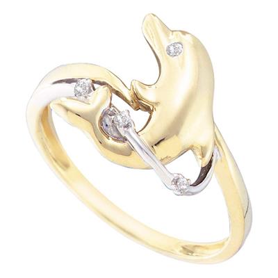 10K Yellow Gold Diamond Dolphin Ring .03 Cttw