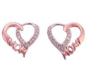 Sterling Silver Mom Heart Earrings 1/6 Cttw-Dia