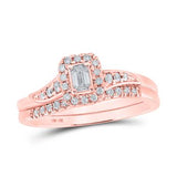10K White Gold Emerald Diamond Halo Bridal Wedding Ring Set 1/3 Cttw Rose