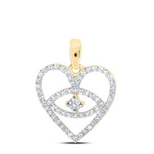 10K Gold Diamond Eye Heart Pendant 1/3 Cttw Yellow