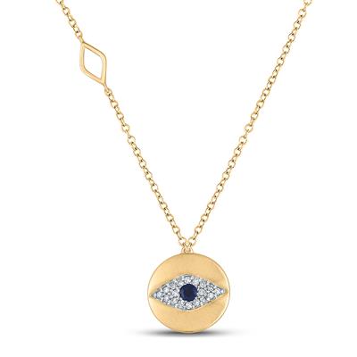 10K Yellow Gold Blue Sapphire Evil Eye Necklace 1/5 CTTW