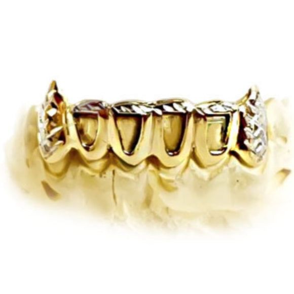 Open Face Grillz with Diamond Cut Bar & Extended Fangs Top or Bottom 6pc