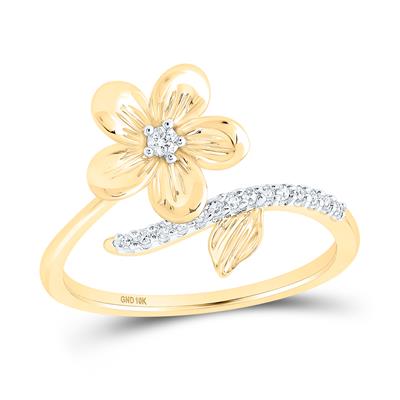 10K Gold Round Diamond Flower Band Ring 1/12 Cttw Yellow