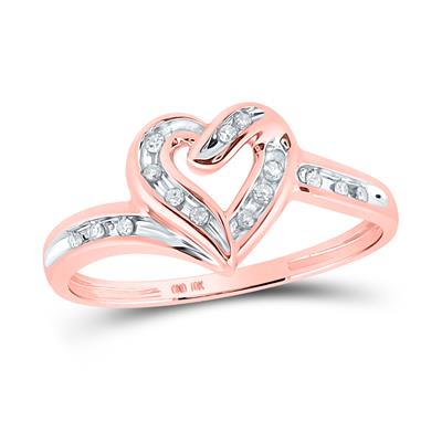 10K Rose Gold Diamond Heart Frame Ring 1/12 Cttw