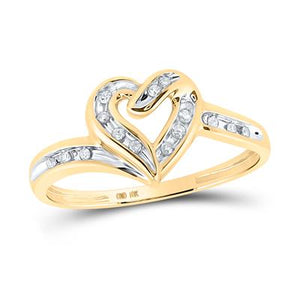 10K Two-Tone Gold Diamond Heart Frame Ring 1/12 Cttw